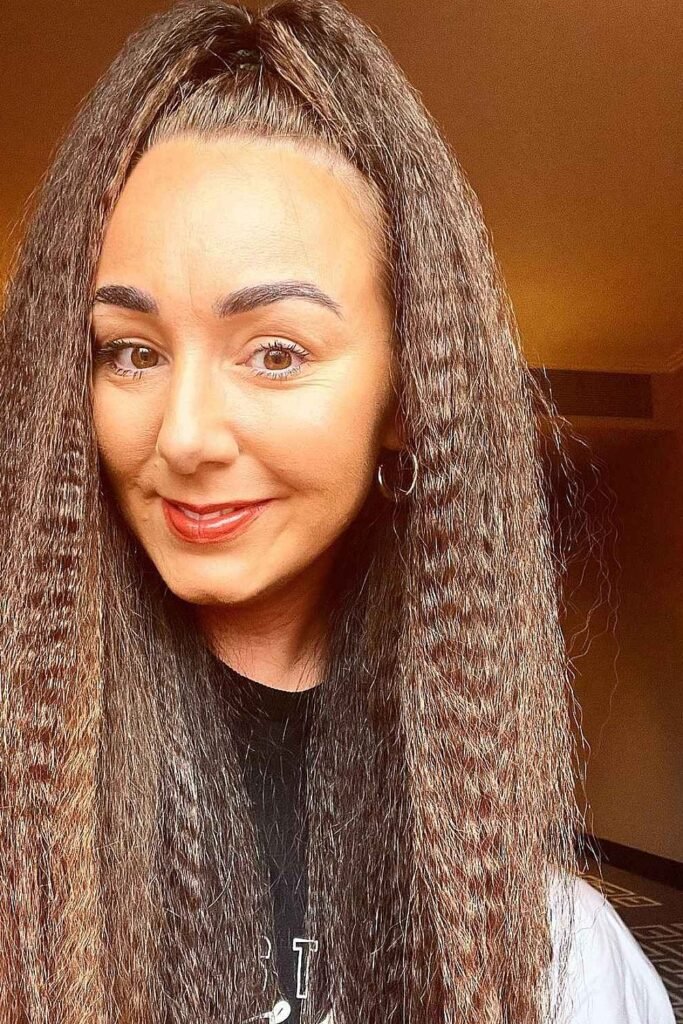 3. Half-Up Crimped Hair with a Top Pony
