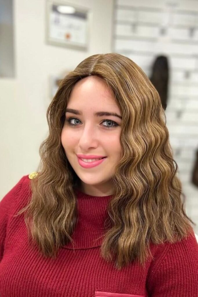 20. Shoulder-Length Honey Brown Crimped Waves