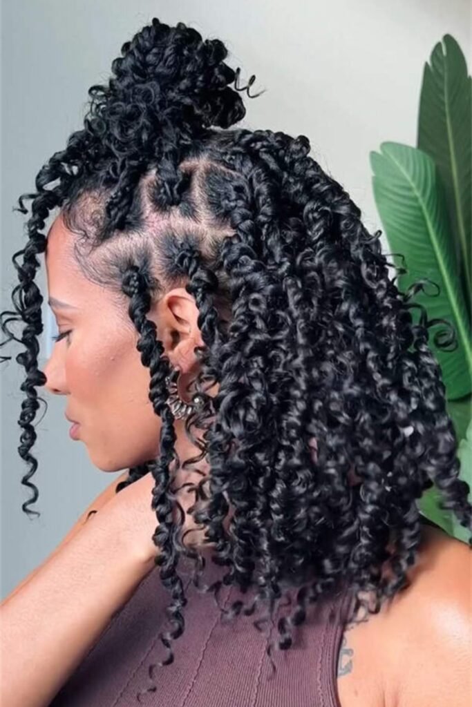 2. Curly Twists in a Half-Up Top Knot