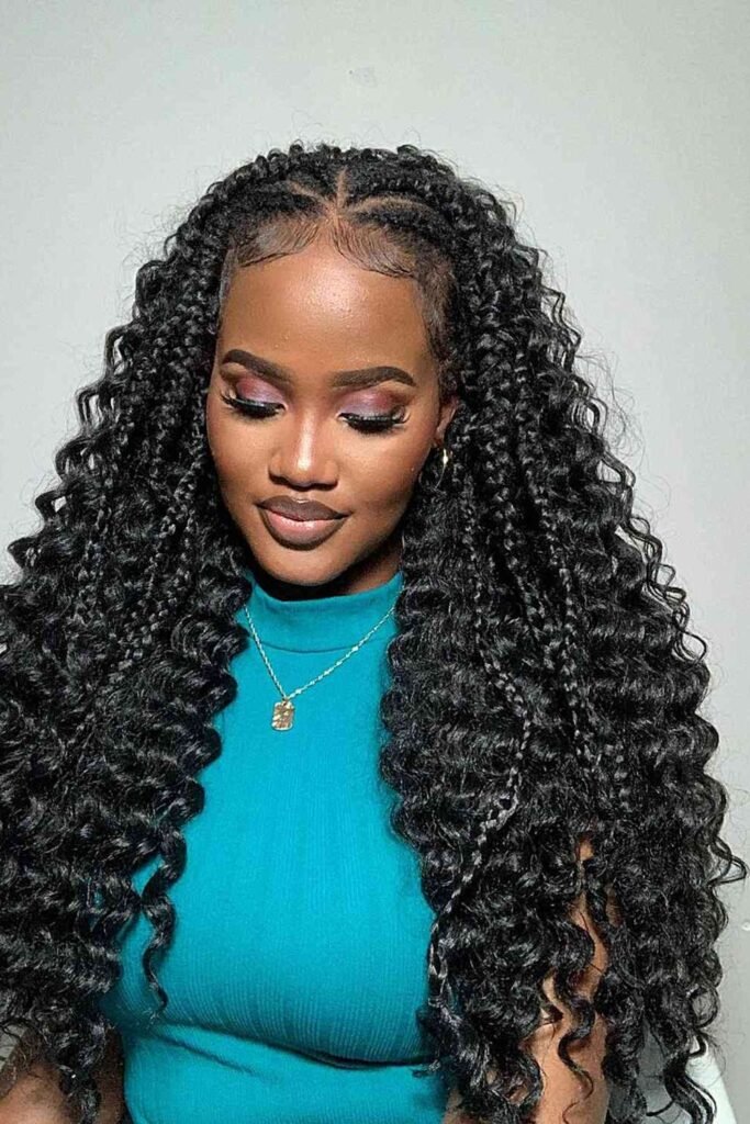 5. Half-Up Boho Braids with Deep Wave Ends