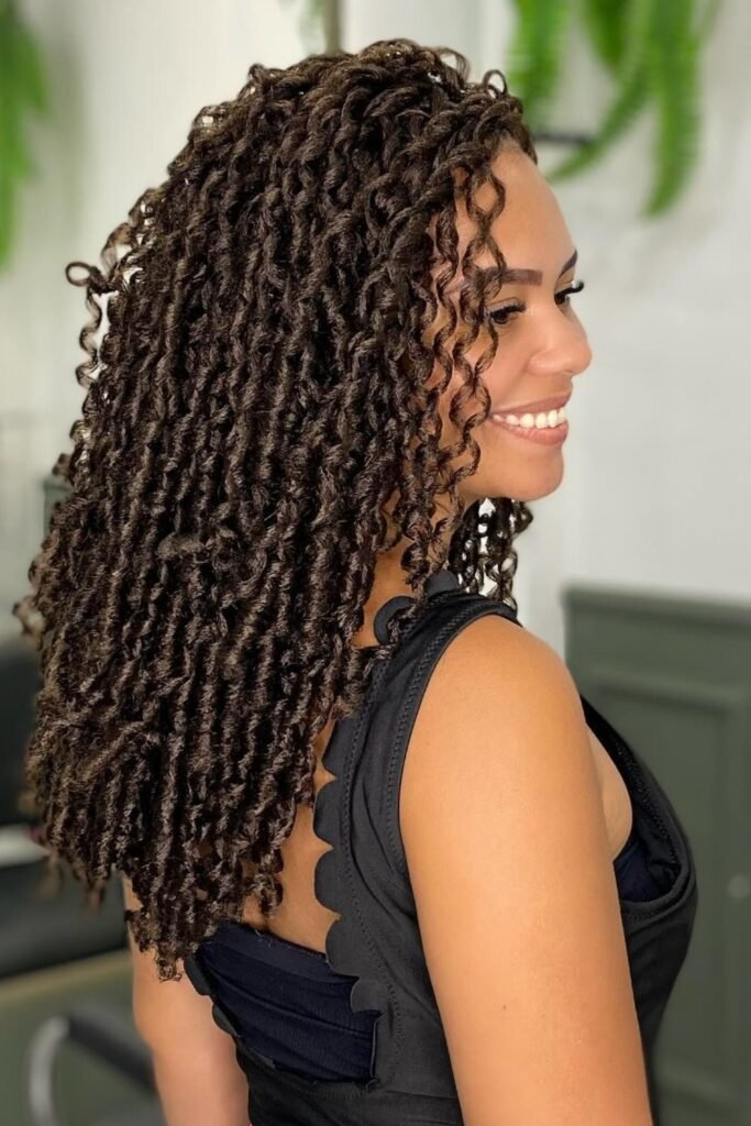 9. Brown Curly Twists with Soft Highlights