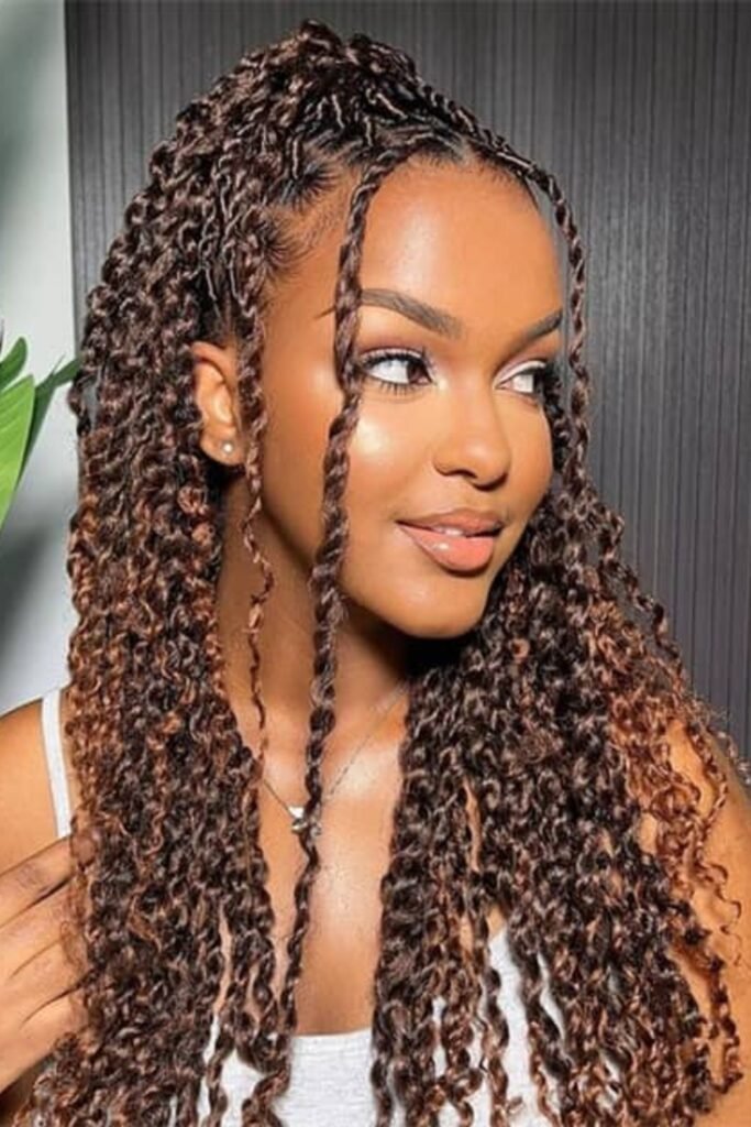 11. Auburn-Brown Passion Twists with Face-Framing Strands
