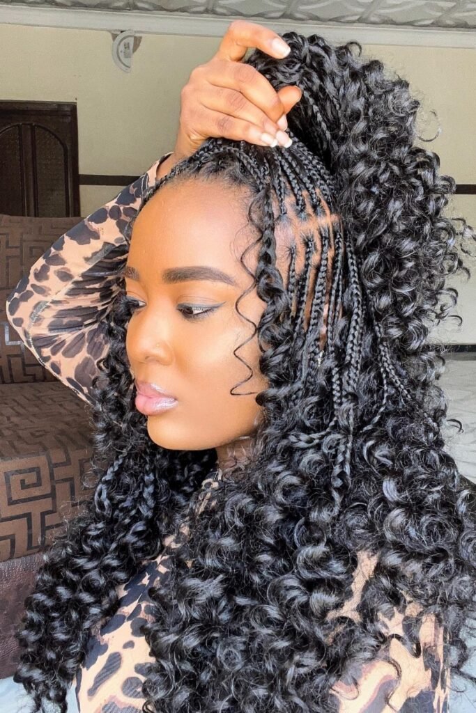13. Fine Boho Braids with Deep Wave Curls