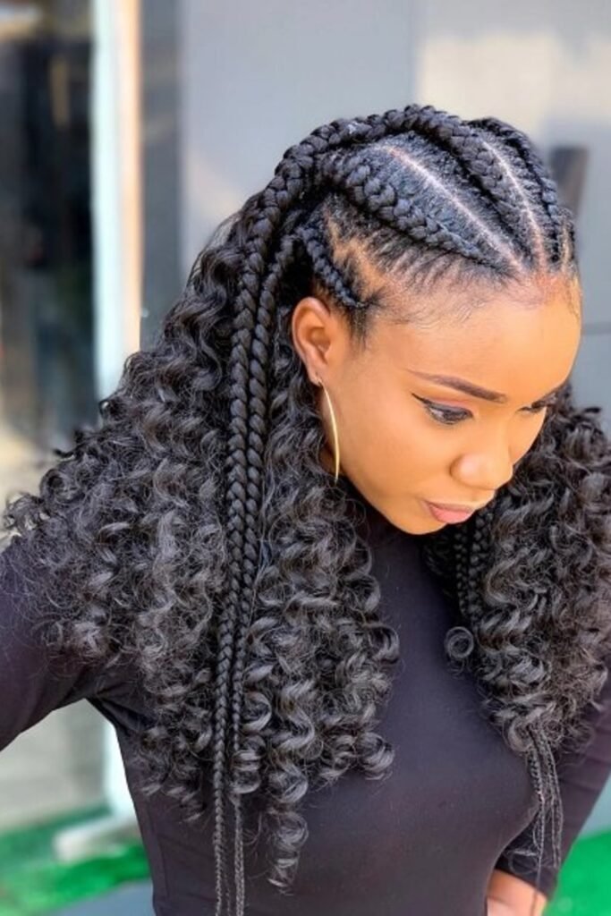 14. Feed-In Cornrows with Curly Crochet Ends