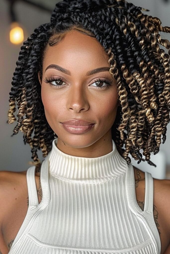 15. Honey-Tipped Spring Twist Bob