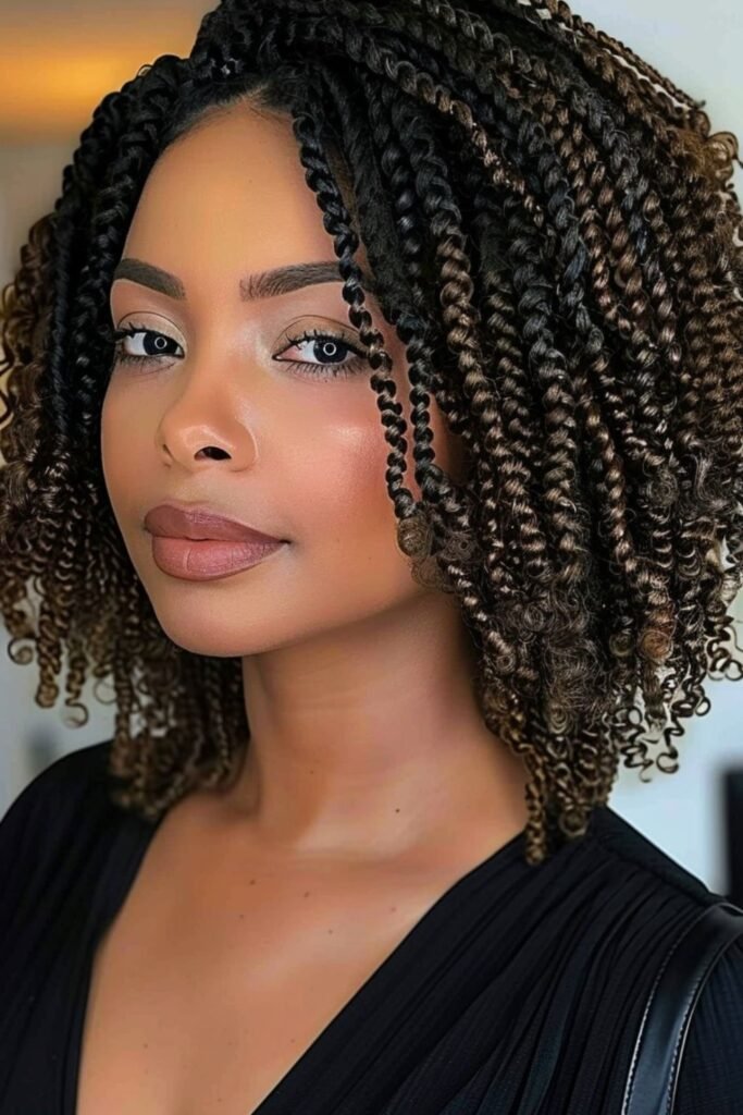 16. Black-to-Brown Ombre Spring Twist Bob