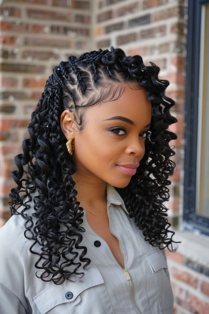 20. Side Cornrows with Deep Wave Curls