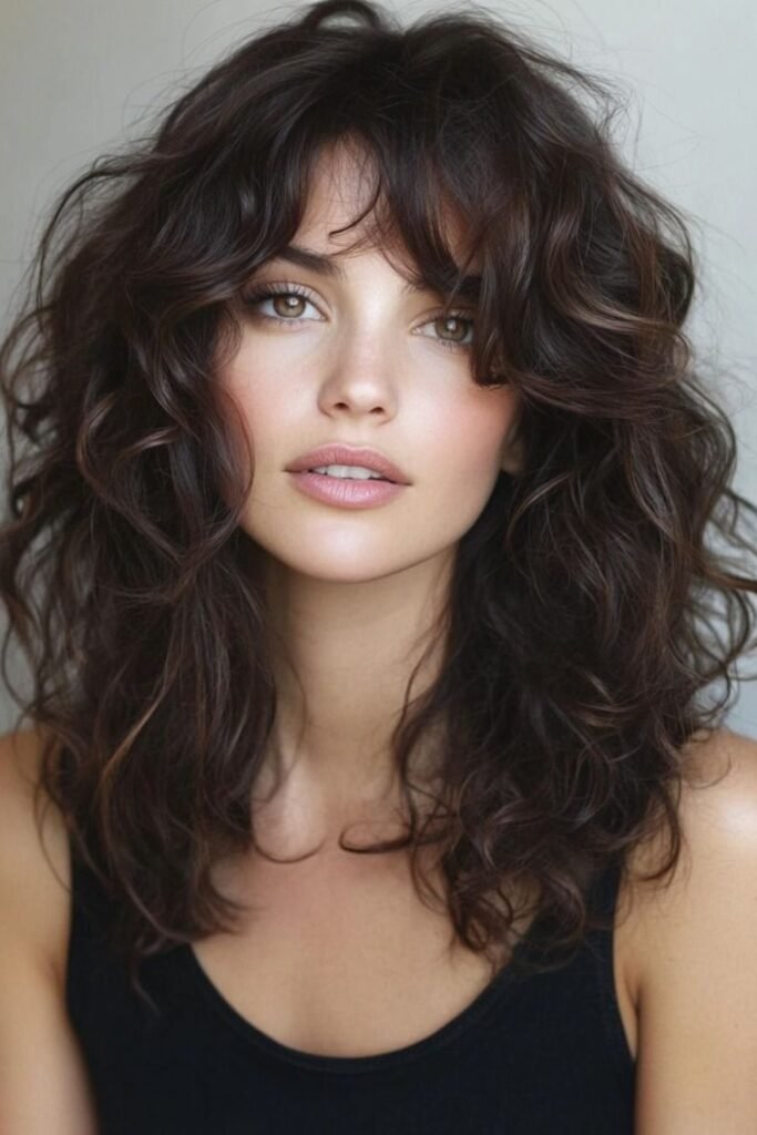 18. Voluminous Wavy Shag with Curtain Bangs