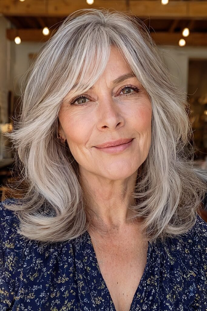 3. Voluminous Ash Blonde Feathered Layers