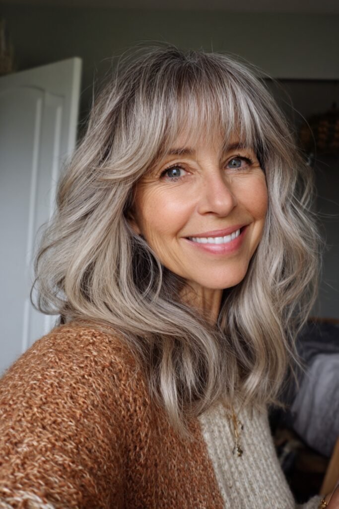 4. Soft Taupe Waves with a Dark Root Shadow