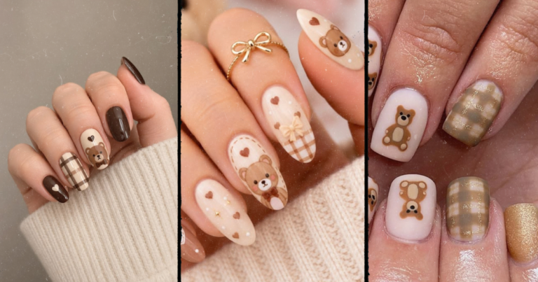 cute-brown-teddy-bear-nail-art