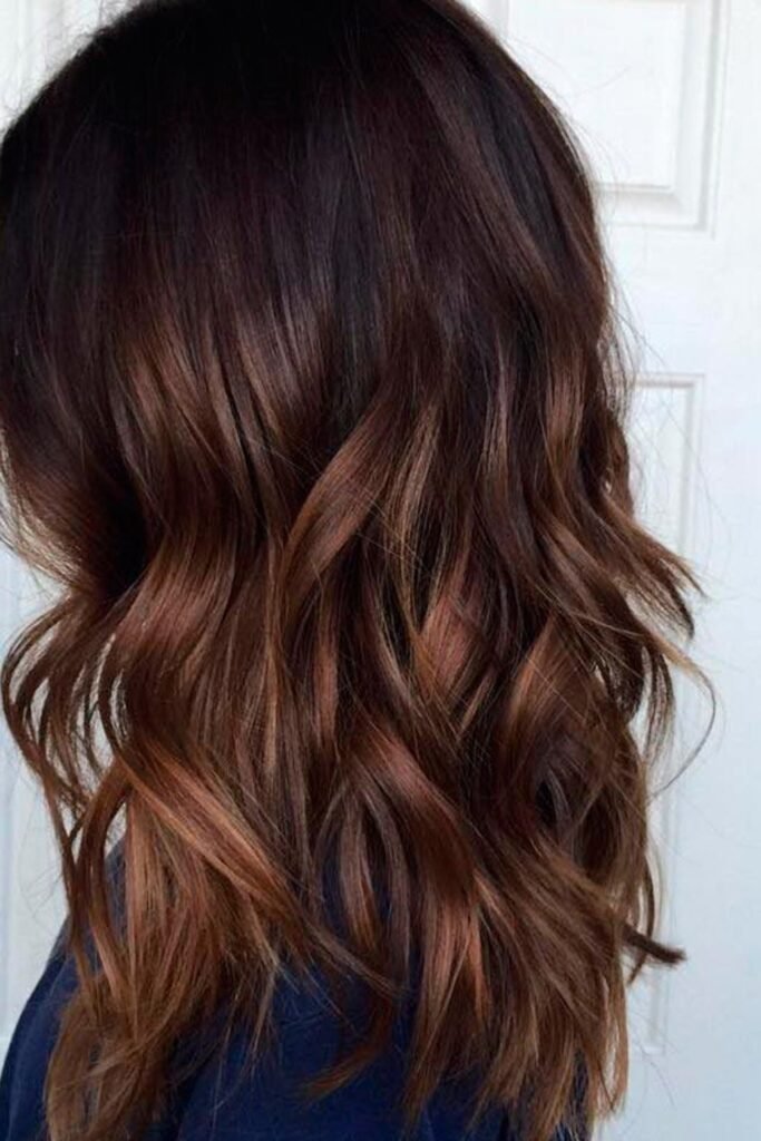 14. Mahogany Brown Ombre with Soft Waves