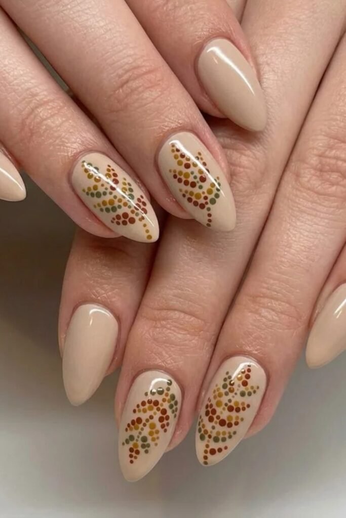 3. Dotted Autumn Leaf Nails