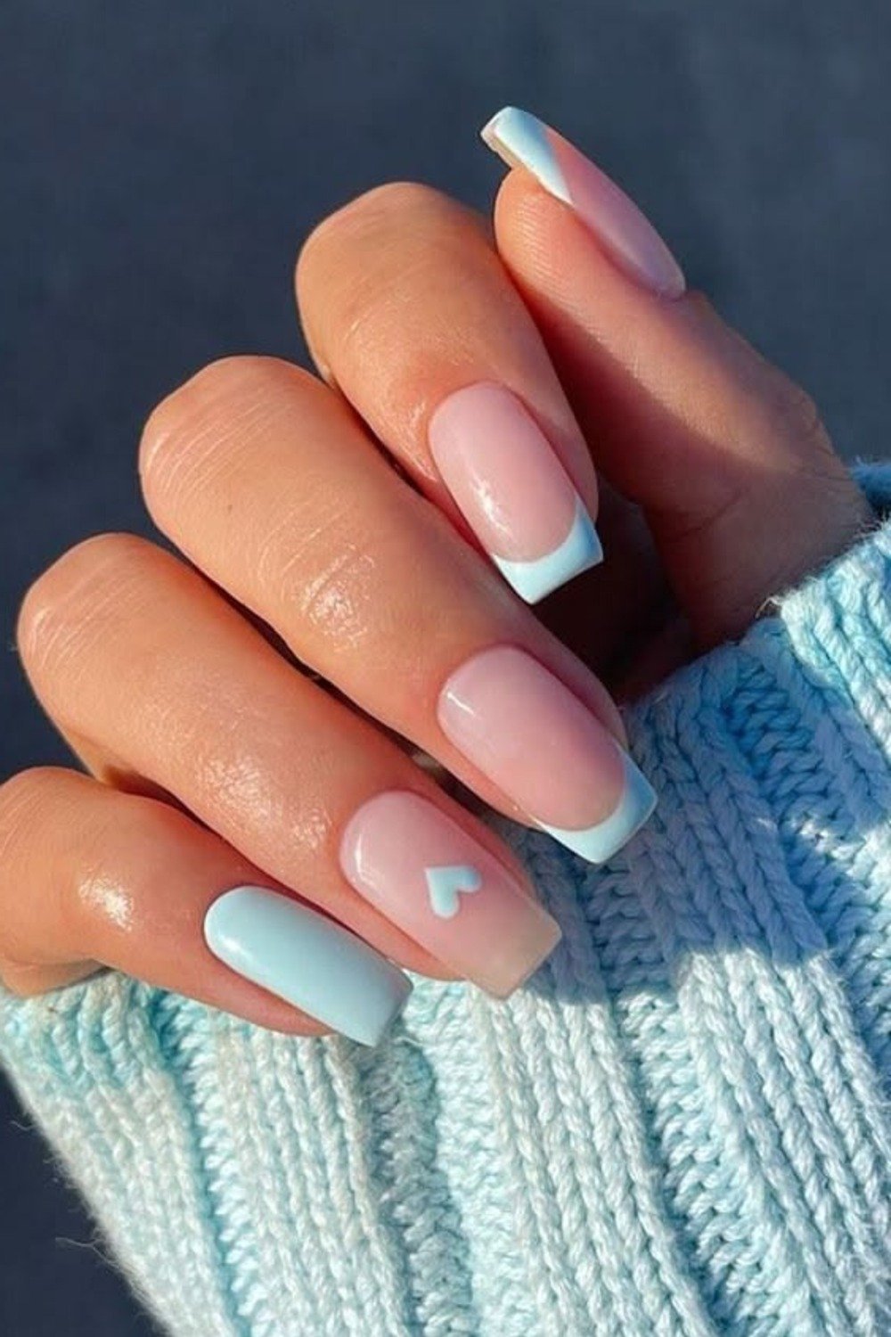 18. Baby Blue French Tips with Heart