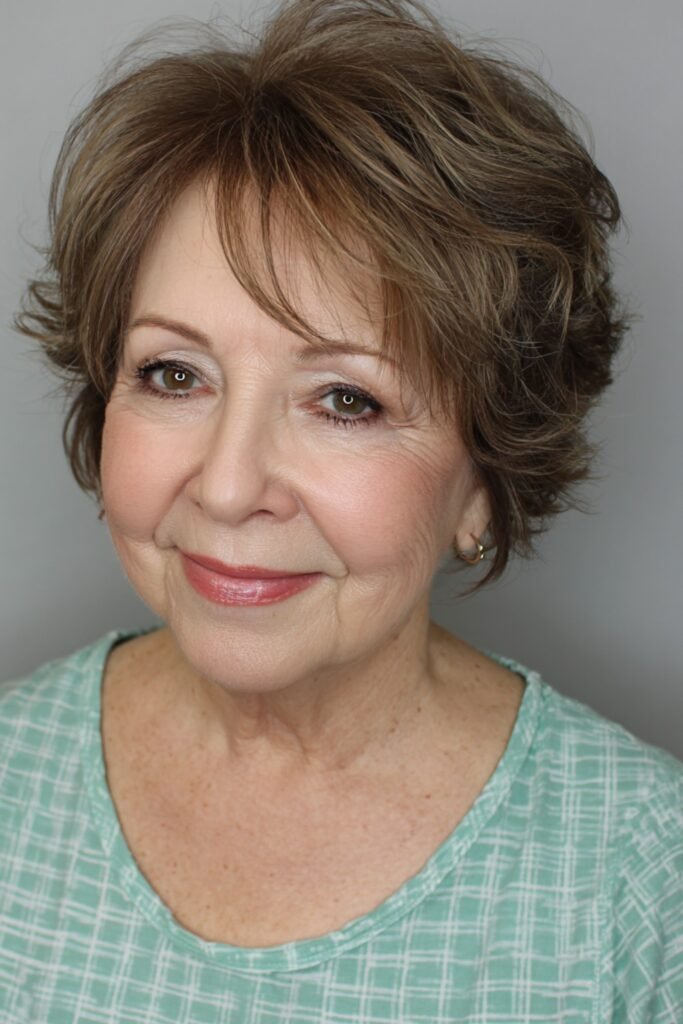 15. Short Feathered Brown Pixie with Highlights