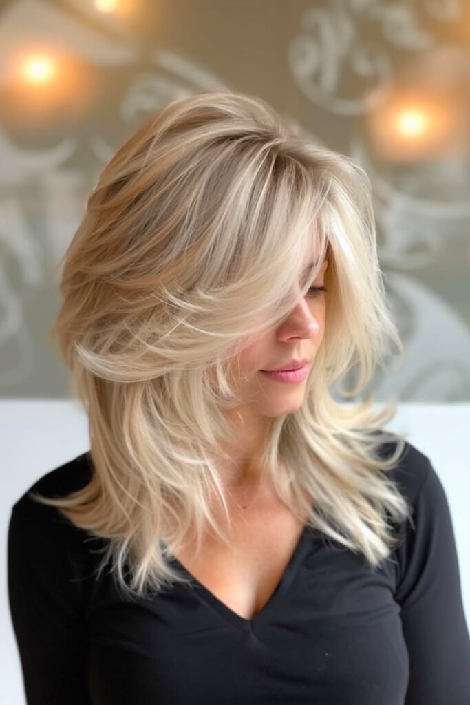 6. (Champagne Blonde Feathered Bangs)