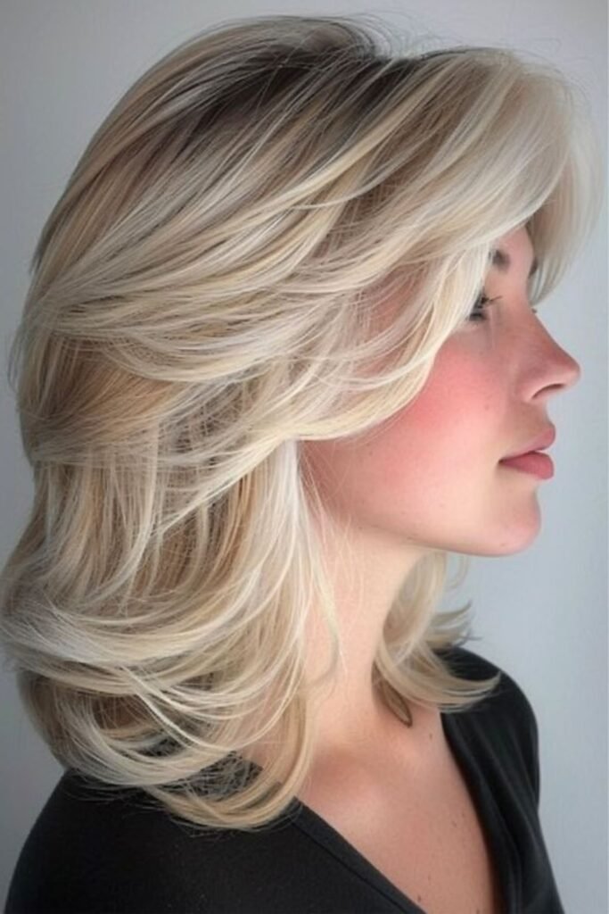 13. (Ash Blonde Profile Feathered Cut)