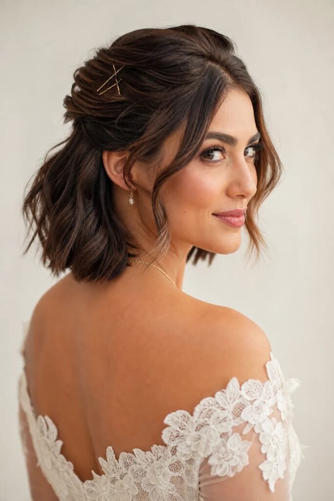 3. (Half Up Twist with Crossed Gold Bobby Pins)