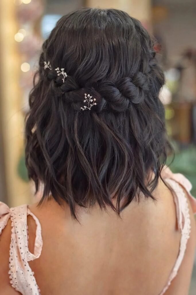 4. (Rope Twist Half Up with Baby's Breath Pins)