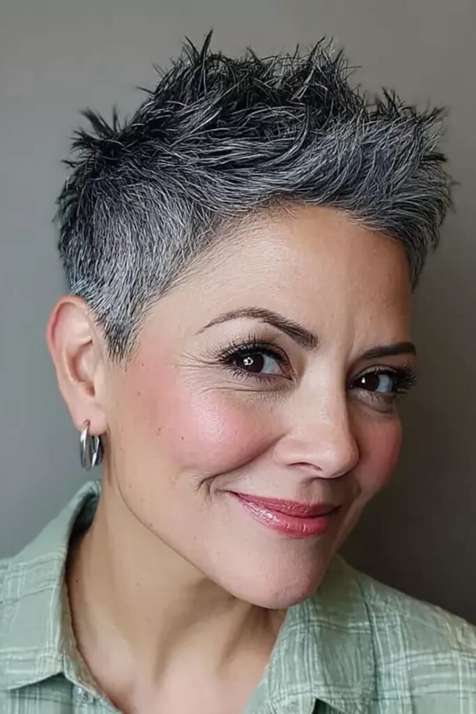 1. Silver Spiky Pixie with Tapered Sides