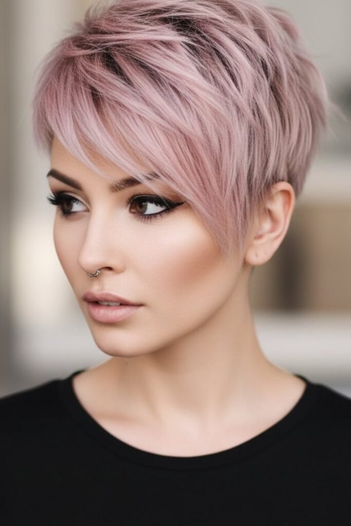 8. Dusty Pink Pixie with Dark Roots