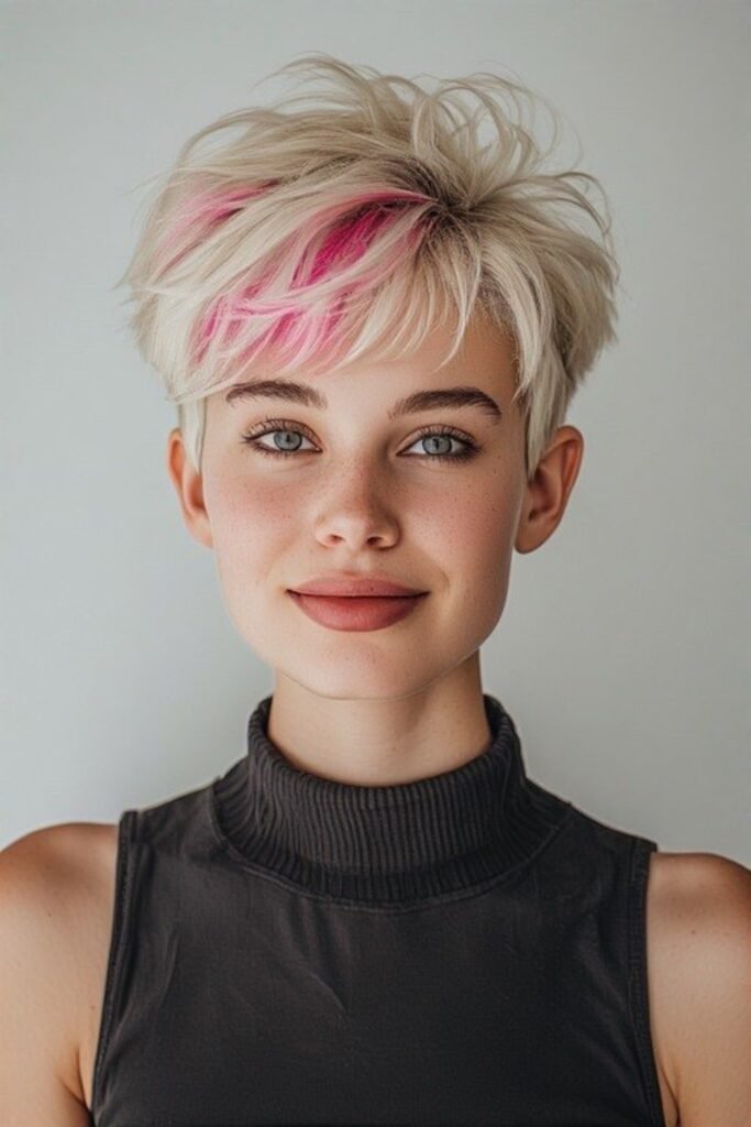 9. Blonde Pixie with Hot Pink Streaks