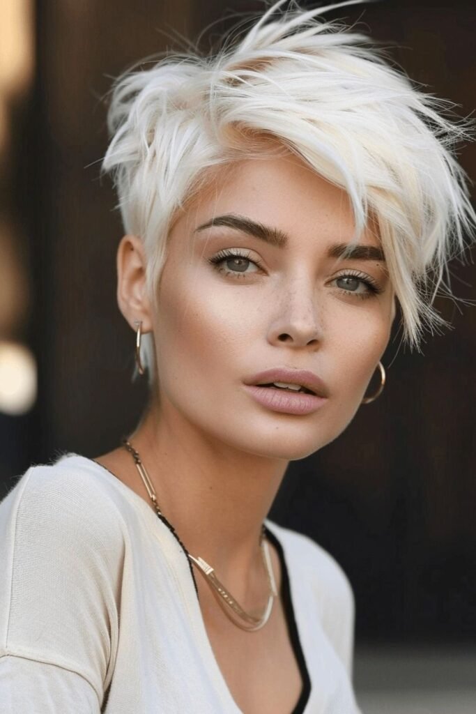 12. Platinum Pixie with a Long Swept Fringe