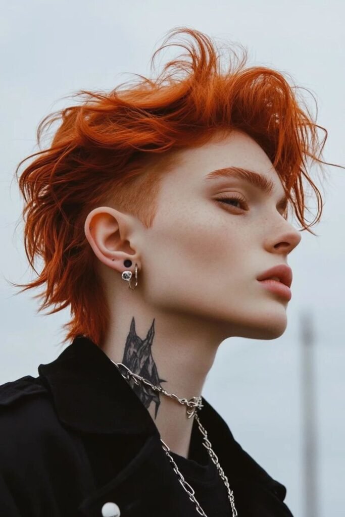 20. Copper Pixie Mullet with Shaved Sides