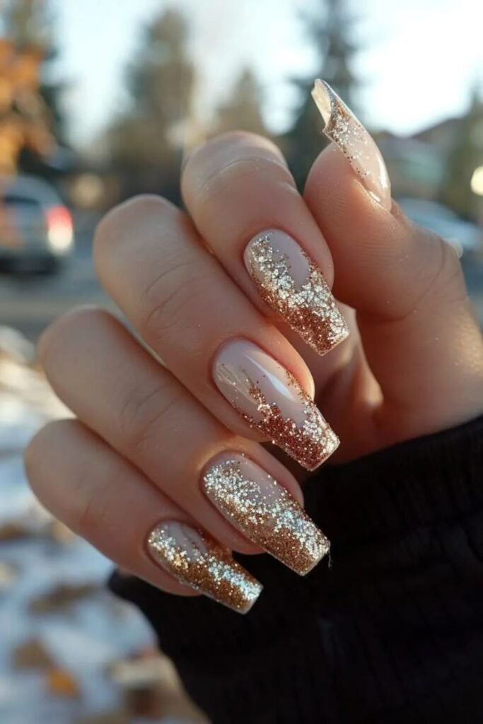 12. Champagne Glitter Fade Nails