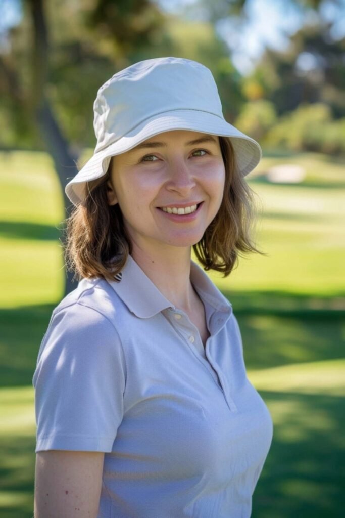 6. (Soft Wavy Lob Under a Bucket Hat)
