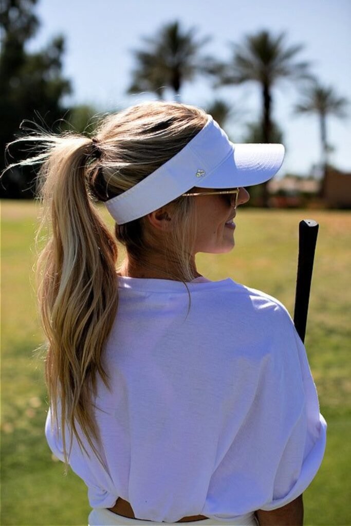 12. (Sun Kissed High Ponytail with Sunglasses and a White Visor)