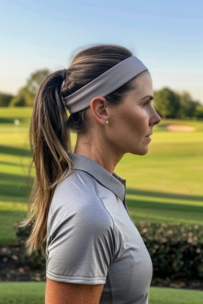 13. (Smooth Ponytail with a Sports Headband)