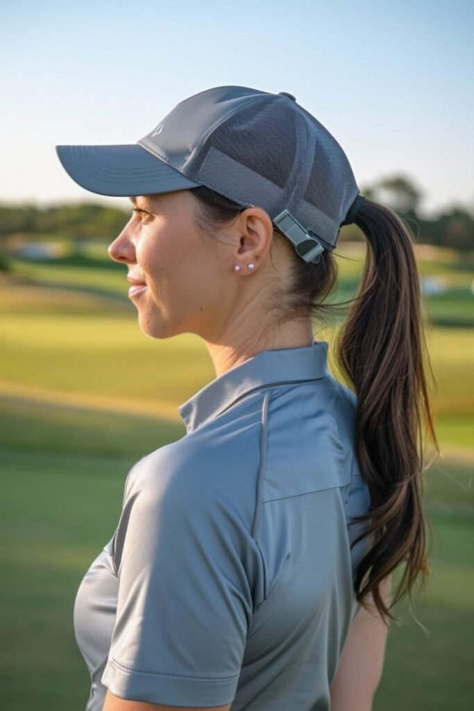 15. (Low Ponytail Through a Mesh Back Cap)