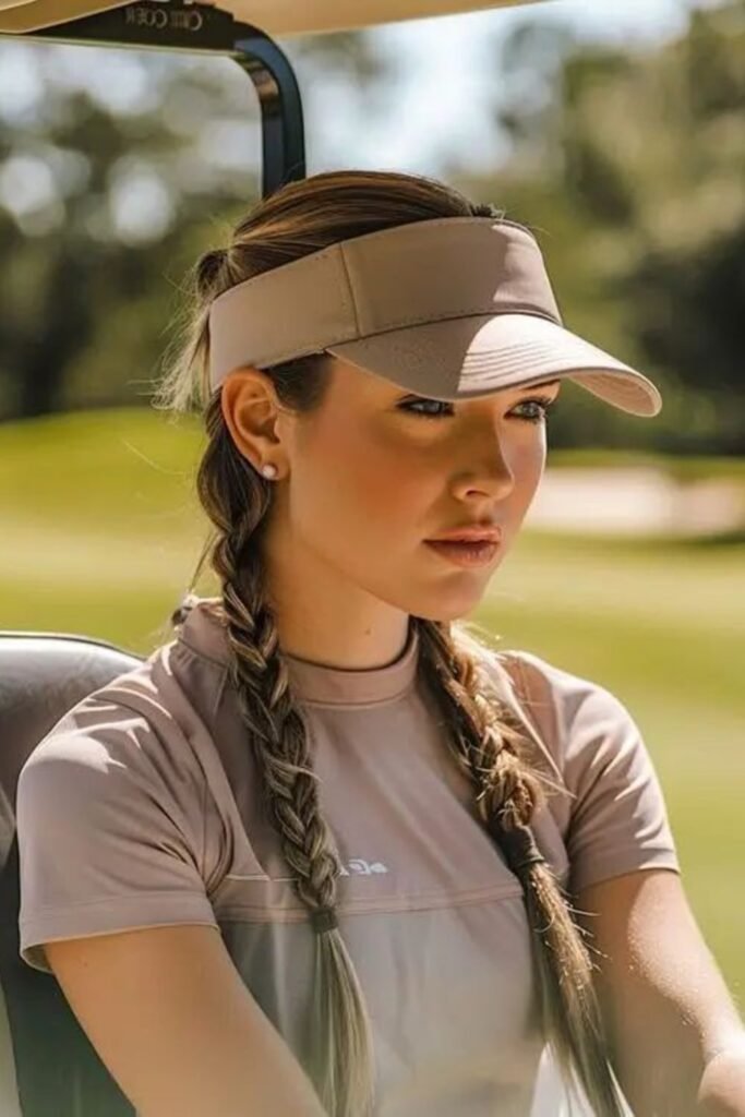 20. (Double Side Braids with a Tan Visor)