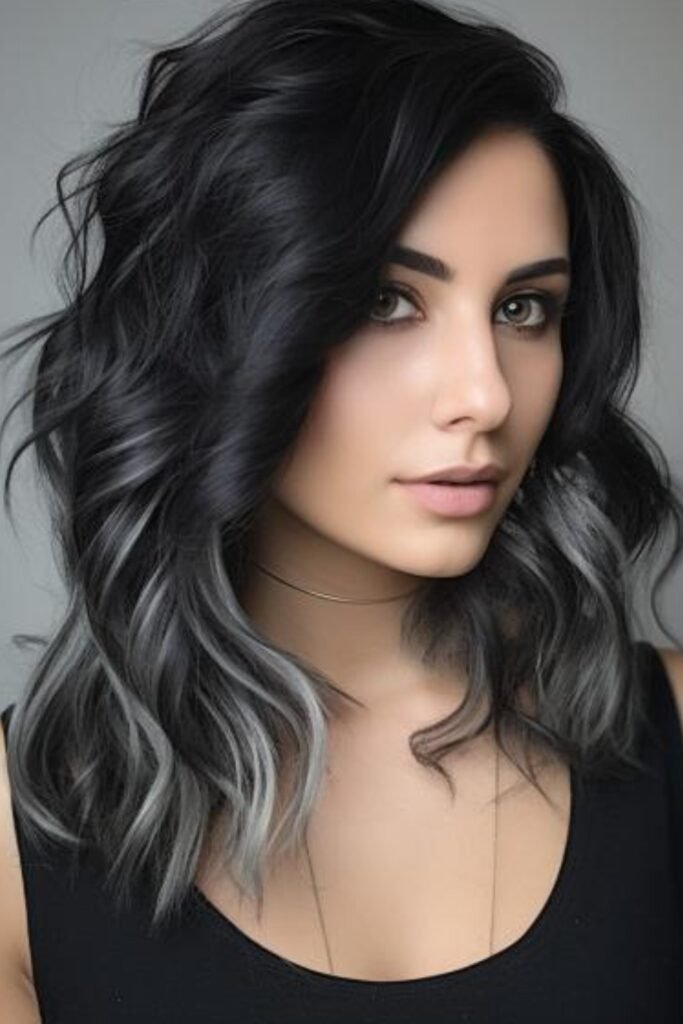 20. (Jet Black with Silver Ombre Ends)