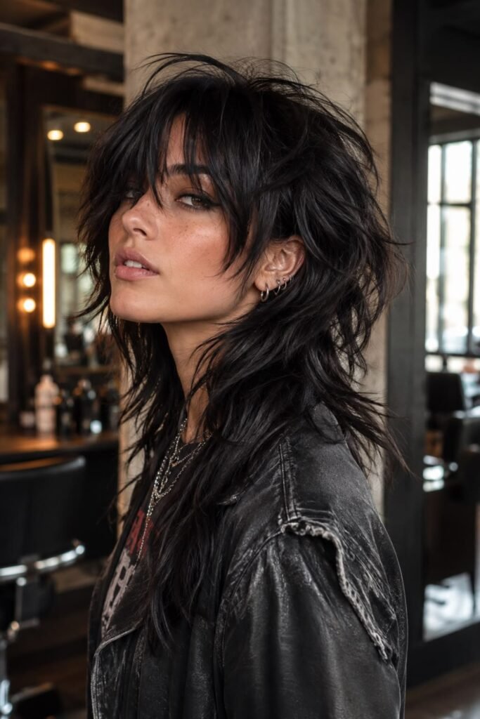 3. Long Shaggy Wolf Cut in Black