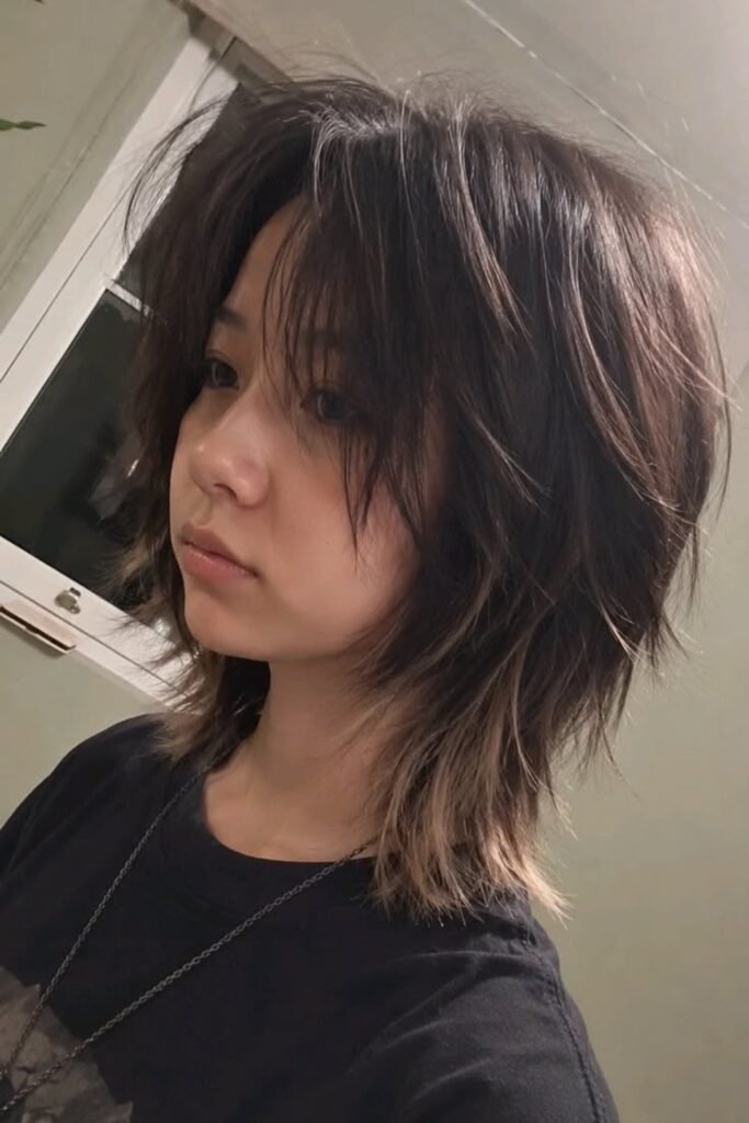 4. Choppy Medium Shag with a Blonde Underlayer
