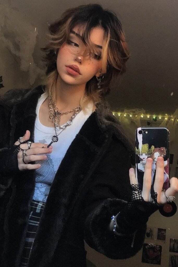 6. Messy Short Mullet with Blonde Face Framing