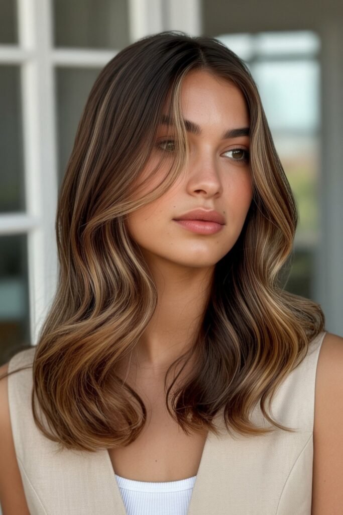 1. Soft Caramel Money Piece on Dark Brown