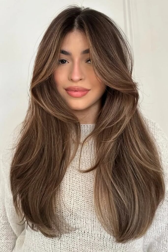2. Chocolate Brown with Soft Caramel Balayage
