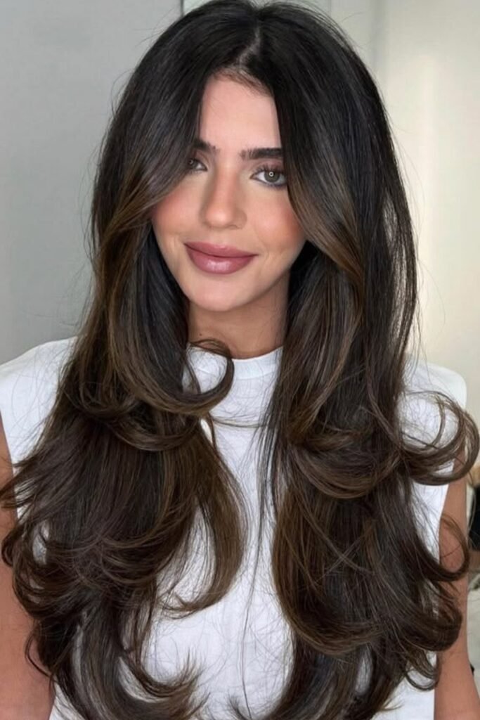 18. (Center Part Bouncy Layers with Curled Ends)