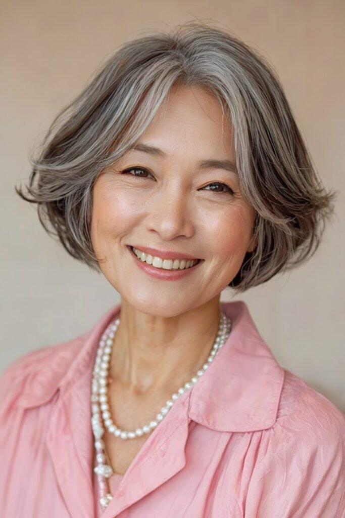 15. Wavy Silver Bob with Center Part