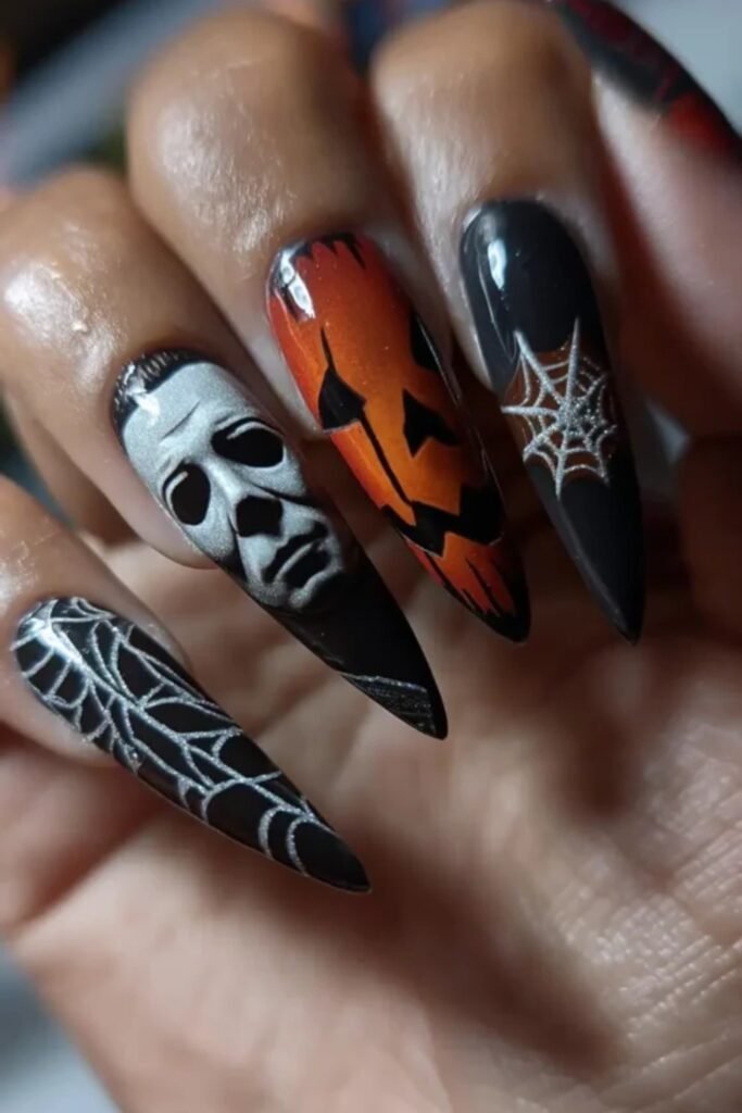 16. Slasher Mask and Jack-o'-Lantern Stilettos
