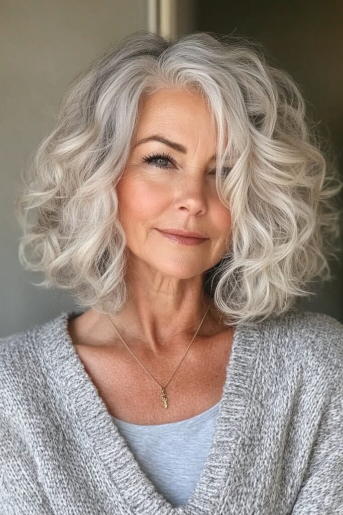 4. Loose Wavy Curl Lob in Silver White