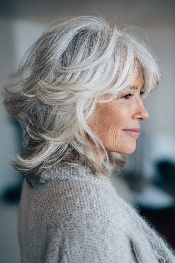 9. Voluminous Feathered Lob with Flicked Layers