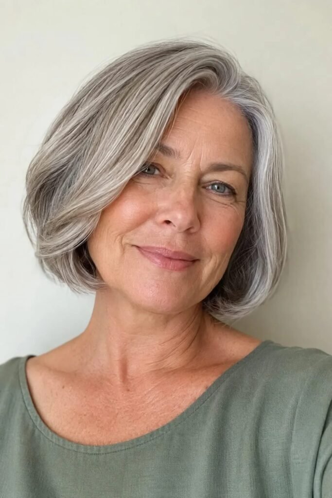 10. Classic Side-Parted Lob in Taupe Gray