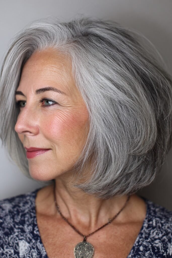 20. Rounded Graduated Gray Bob with Volume