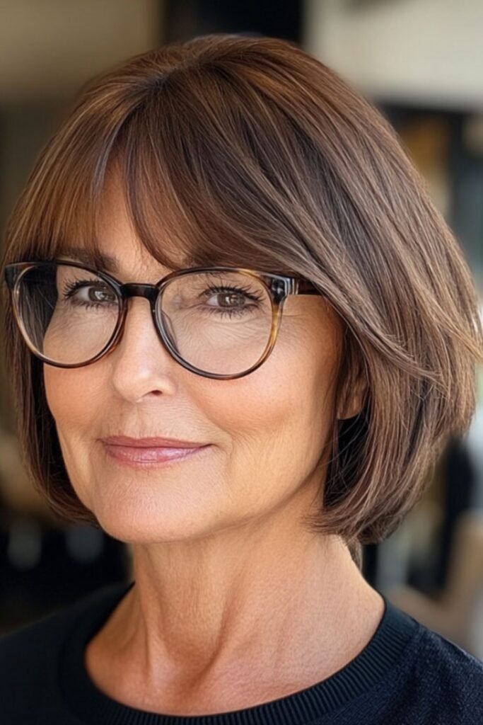 10. Chestnut Bob with Side-Swept Bangs