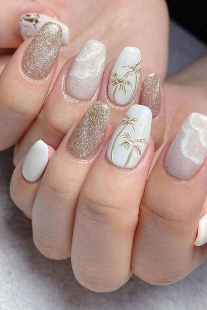 8. Beach Palm Tree and Sand Nails