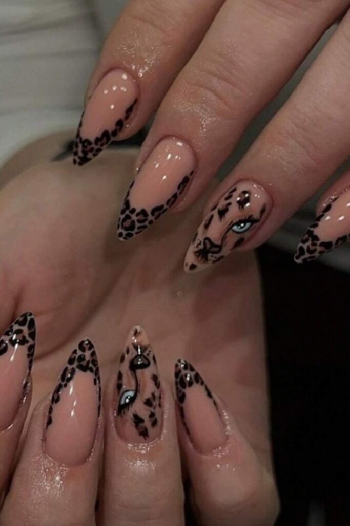 5. Leopard French Tips with a Leopard Face Accent
